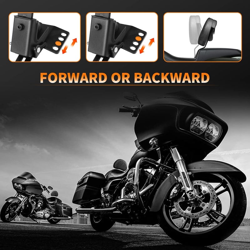 Eumti Adjustable Plug-in Driver Rider Backrest Pad Motorcycle Front Custom Mounting Kit Compatible with Harley Touring Models Road King Street Glide Electra Glide Road Glide 1997-2025 - Image 5
